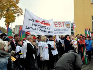 Protest przeciw relokacji pracowników zakładu PKP Cargo w Tarnowskich Górach